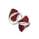 Sterling Silver Red Coral Modern Open Shape Statement Ring With Artistic Design